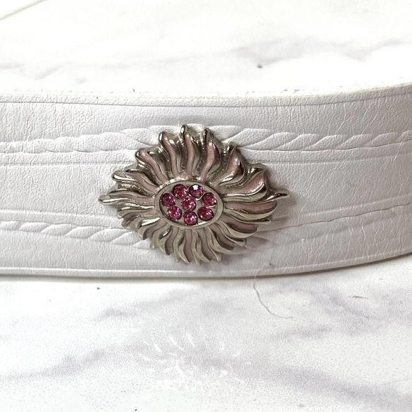 2000s JULIANA COLLEZIONE White Pink Enamel Crystal Leather Belt Y2K Barbiecore L 2000s JULIANA COLLEZIONE White Pink Enamel Crystal Leather  main image 3